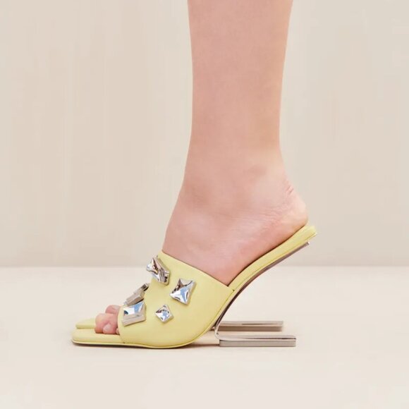 NWT Cult Gaia Malaya Sandals In Lemon Sorbet Leather Sculpture Heels Sz 7